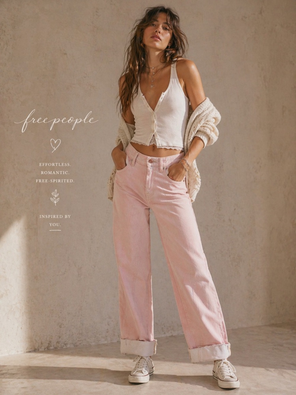 Free People We The Free NEW Jeans‎ Size 26 Women's High-Rise Wide Leg Light Pink